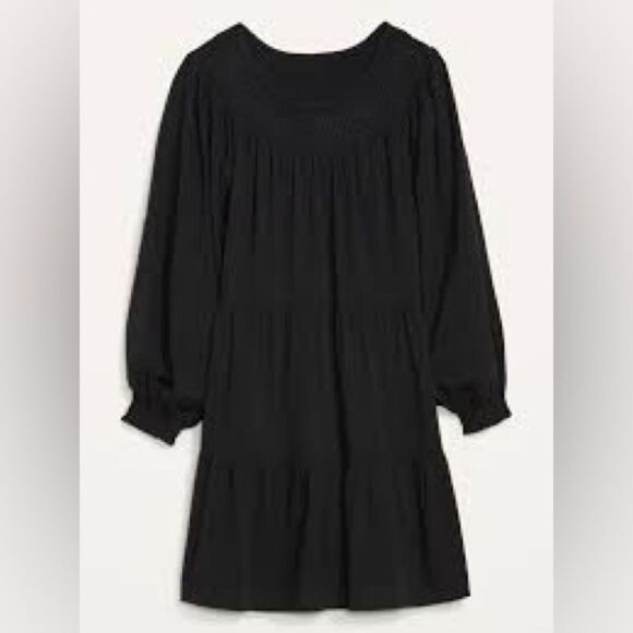 Old Navy Long Sleeve Tiered Smocked Embroidered Swing Dress black tall L - Picture 2 of 12